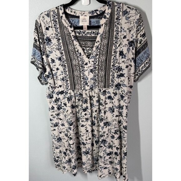 Knox Rose Womens Floral Mini Dress Large Blue/White Empire Waist Boho Cottagecor - Picture 1 of 10